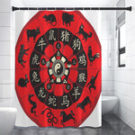 Red Chinese Zodiac Wheel Print Premium Shower Curtain