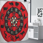 Red Chinese Zodiac Wheel Print Premium Shower Curtain