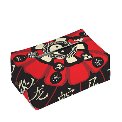 Red Chinese Zodiac Wheel Print Rectangle Tissue Box Cover