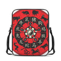 Red Chinese Zodiac Wheel Print Rectangular Crossbody Bag