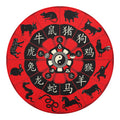 Red Chinese Zodiac Wheel Print Round Blanket