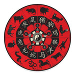 Red Chinese Zodiac Wheel Print Round Floor Mat