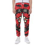 Red Chinese Zodiac Wheel Print Scuba Joggers
