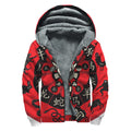 Red Chinese Zodiac Wheel Print Sherpa Lined Zip Up Hoodie