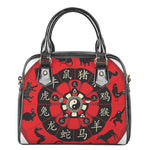 Red Chinese Zodiac Wheel Print Shoulder Handbag