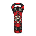 Red Chinese Zodiac Wheel Print Single Neoprene Wine Tote