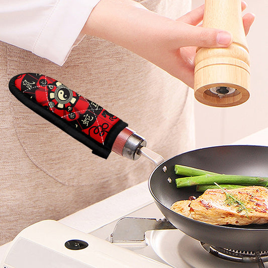 Red Chinese Zodiac Wheel Print Skillet Handle Cover