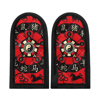 Red Chinese Zodiac Wheel Print Skillet Handle Cover
