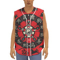 Red Chinese Zodiac Wheel Print Sleeveless Baseball Jersey
