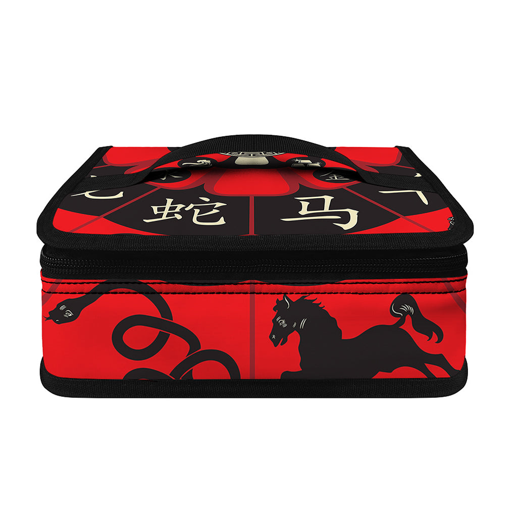 Red Chinese Zodiac Wheel Print Small Lunch Bag