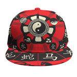 Red Chinese Zodiac Wheel Print Snapback Cap