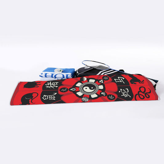 Red Chinese Zodiac Wheel Print Sports Towel