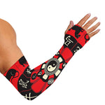Red Chinese Zodiac Wheel Print Sun Protection Arm Sleeves