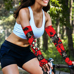 Red Chinese Zodiac Wheel Print Sun Protection Arm Sleeves