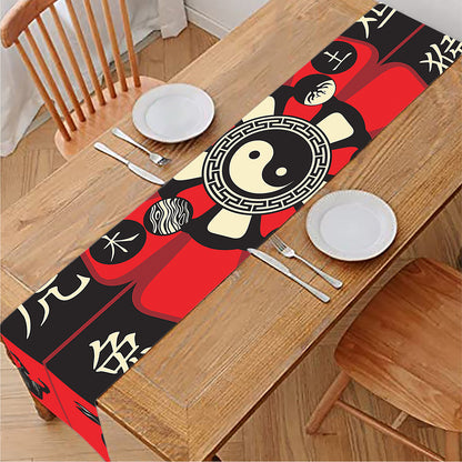 Red Chinese Zodiac Wheel Print Table Runner
