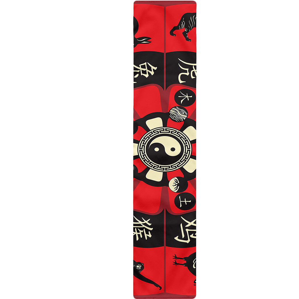 Red Chinese Zodiac Wheel Print Table Runner
