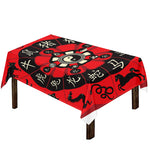 Red Chinese Zodiac Wheel Print Tablecloth