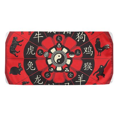 Red Chinese Zodiac Wheel Print Towel