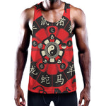 Red Chinese Zodiac Wheel Print Training Tank Top
