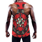 Red Chinese Zodiac Wheel Print Training Tank Top