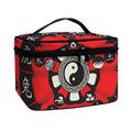 Red Chinese Zodiac Wheel Print Travel Makeup Bag