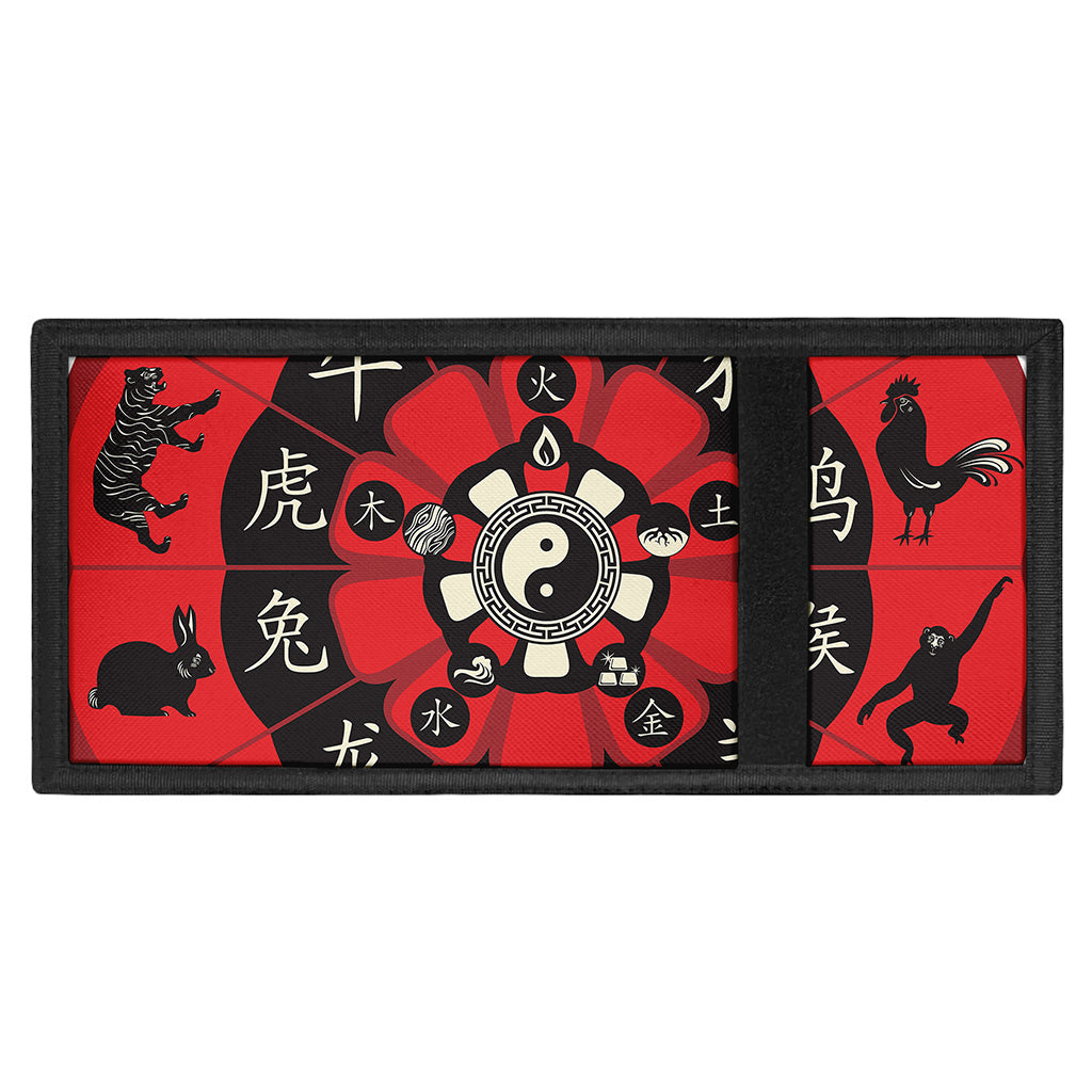 Red Chinese Zodiac Wheel Print Trifold Wallet