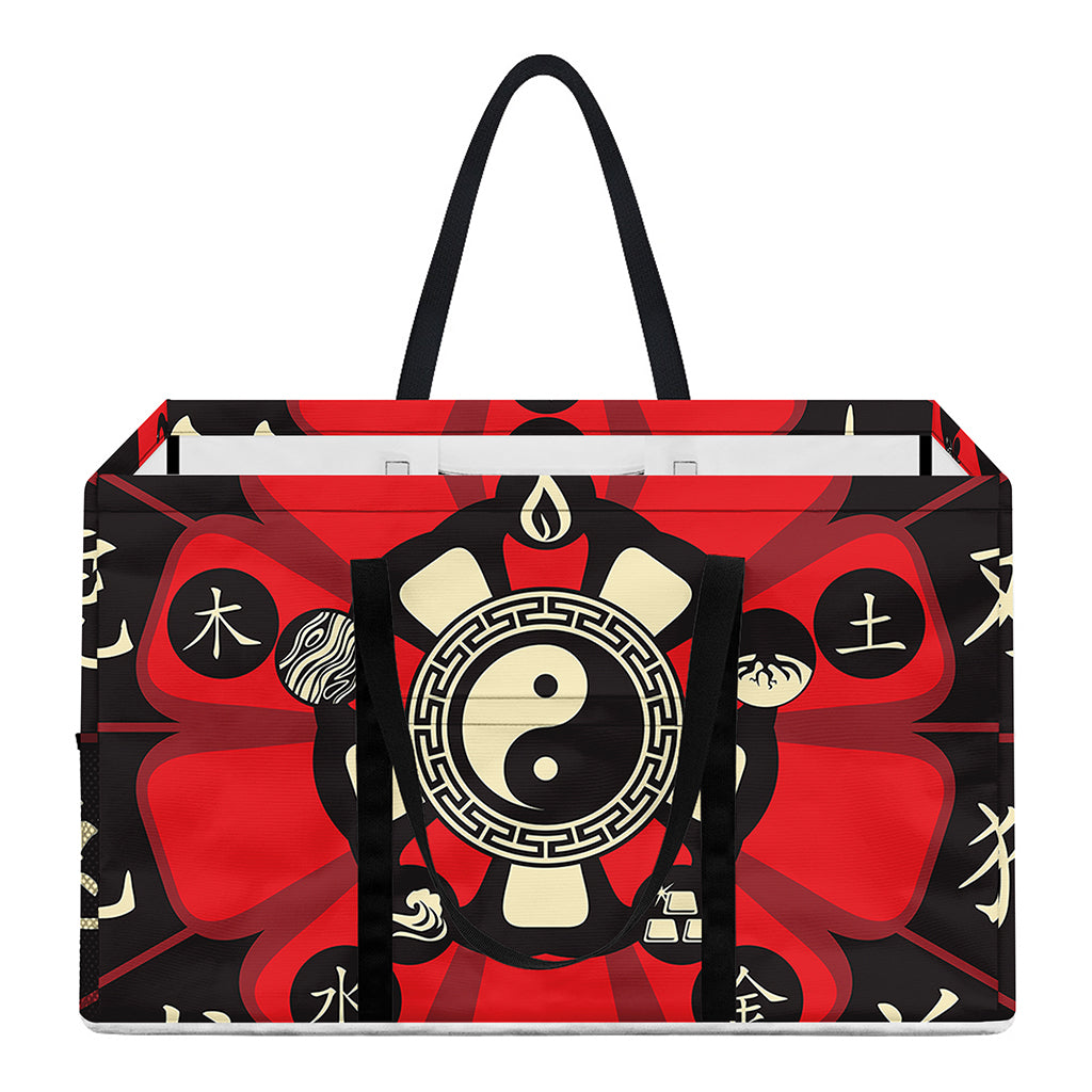 Red Chinese Zodiac Wheel Print Utility Tote Bag