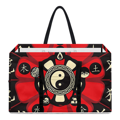 Red Chinese Zodiac Wheel Print Utility Tote Bag