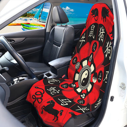 Red Chinese Zodiac Wheel Print Waterproof Car Seat Cover