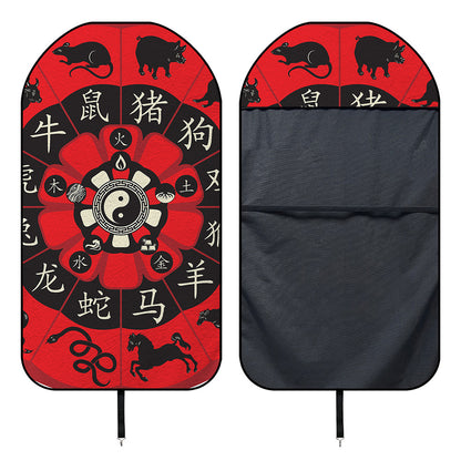 Red Chinese Zodiac Wheel Print Waterproof Car Seat Cover