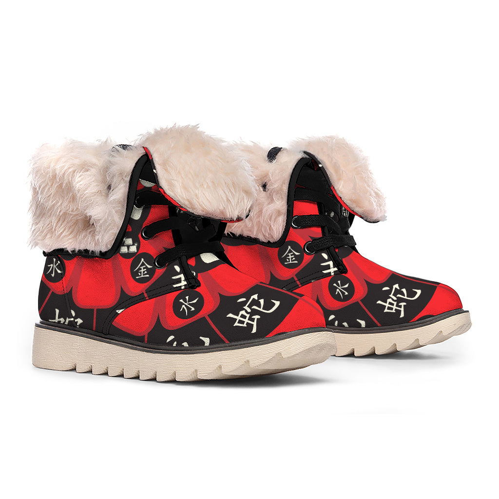 Red Chinese Zodiac Wheel Print Winter Boots