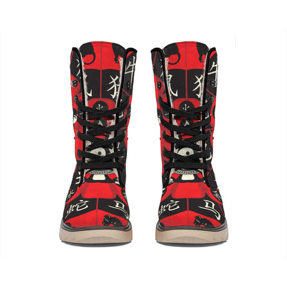 Red Chinese Zodiac Wheel Print Winter Boots