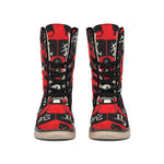 Red Chinese Zodiac Wheel Print Winter Boots