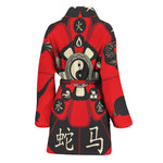 Red Chinese Zodiac Wheel Print Women's Bathrobe