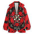 Red Chinese Zodiac Wheel Print Women's Cotton Blazer