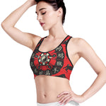 Red Chinese Zodiac Wheel Print Women's Sports Bra