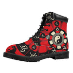 Red Chinese Zodiac Wheel Print Work Boots