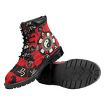 Red Chinese Zodiac Wheel Print Work Boots