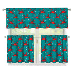 Red Crab Pattern Print 3 Piece Kitchen Curtains