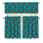 Red Crab Pattern Print 3 Piece Kitchen Curtains