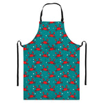 Red Crab Pattern Print Bib Apron With Pocket