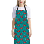 Red Crab Pattern Print Bib Apron With Pocket