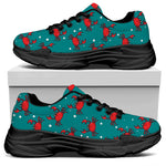 Red Crab Pattern Print Black Chunky Shoes