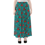 Red Crab Pattern Print Chiffon Maxi Skirt
