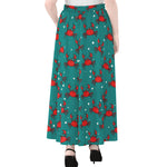 Red Crab Pattern Print Chiffon Maxi Skirt