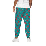 Red Crab Pattern Print Cotton Pants