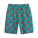 Red Crab Pattern Print Cotton Shorts