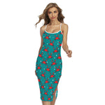 Red Crab Pattern Print Cross Back Cami Dress