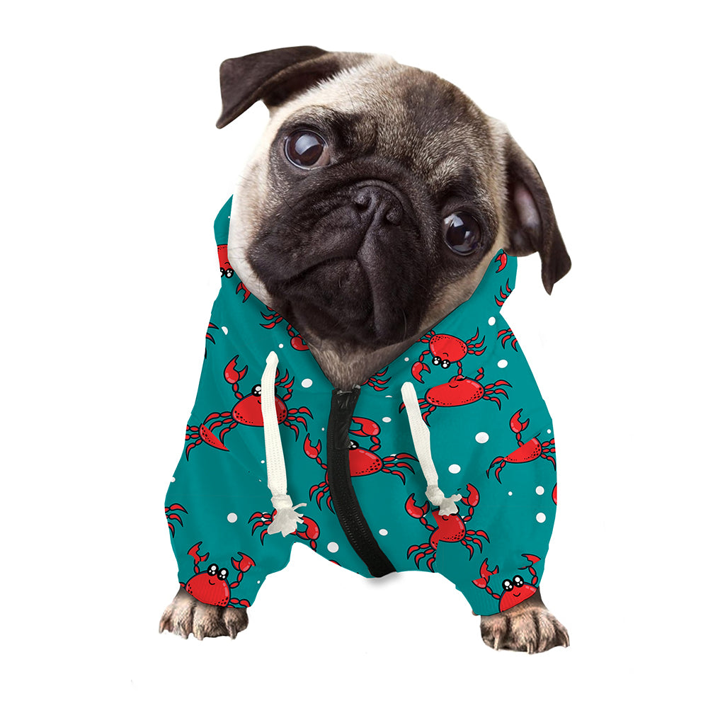 Red Crab Pattern Print Dog Zip Up Hoodie