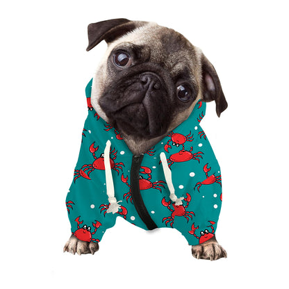 Red Crab Pattern Print Dog Zip Up Hoodie